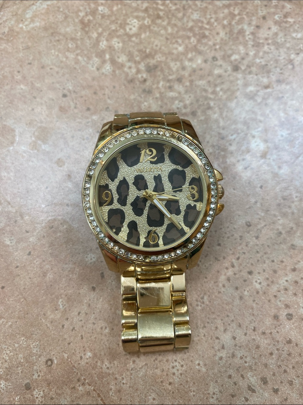 Gold Leopard Print Bracelet Watch with Crystal Accents